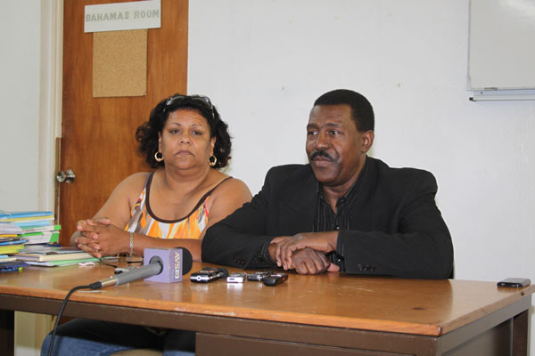 Vice President and President of WICLU Claire Elshot and Theophillus Thompson at WICLU's weekly press conference on Thursday. celshotandtthompson12072012