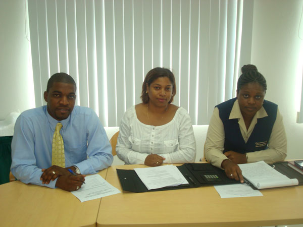 Left to right, Henry Lynch, Kathy Snijders-Correa and Leona Romeo-Marlin. civilregistryofficeandhousingmeeting10012012