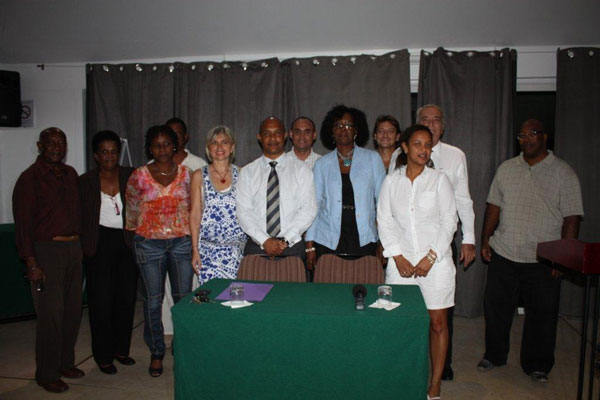 Leader of the Union for Democracy Daniel Gibbs with Dominique Riboud and other members who will be contesting the Territorial Elections in March 2012. dgibbsanddriboudgroup16012012