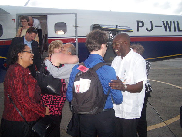 MP Roy Marlin (in white shirt) welcoming the Dutch MPs at PJIA. dutchdelegationarrivesonsxm08012012