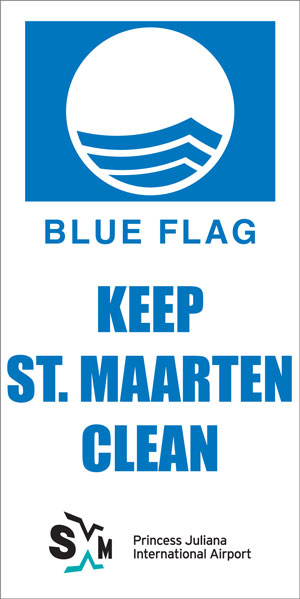 The “Blue Flag” logo is an eco-friendly reminder to keep St. Maarten/St. Martin clean. pjiablueflaglogo07042012