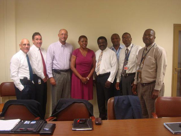 From left to right: Winair’s Advisor Michael Ferrier; Winair’s President and CEO Michael Cleaver; St. Kitts & Nevis Minister of Tourism & International Transport, Senator Ricky Skerritt; Permanent Secretary in the Ministry of Tourism & International Transport, Patricia Martin; Winair’s VP and CFO Roberto A. Gibbs; Advisor to the Ministry of Tourism and International Transport, Cedric Liburd; CEO of St. Christopher Air and Sea Ports Authority (SCASPA), Jonathan Bass; and Director of Civil Aviation, McClean Hobson. rickyskerritwithwinairreps10092012