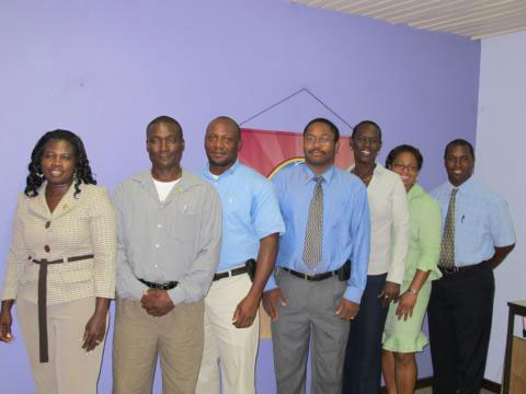 From left to right: Donna Wilson-Morrison, Georges Richardson, Juan Richardson, Raymond Romeo, Edith Shillingford, Minerva Lawrence, & Elroy Hughes. toastmasters2013board30072012