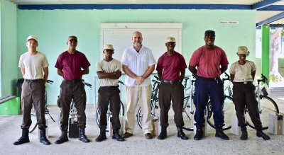 Head of the Dutch Representation Office, Chris Johnson presents Rupshen Long, Sargent Major Sint Maarten Youth Brigade and his team with new bikes. dutchreps06022019
