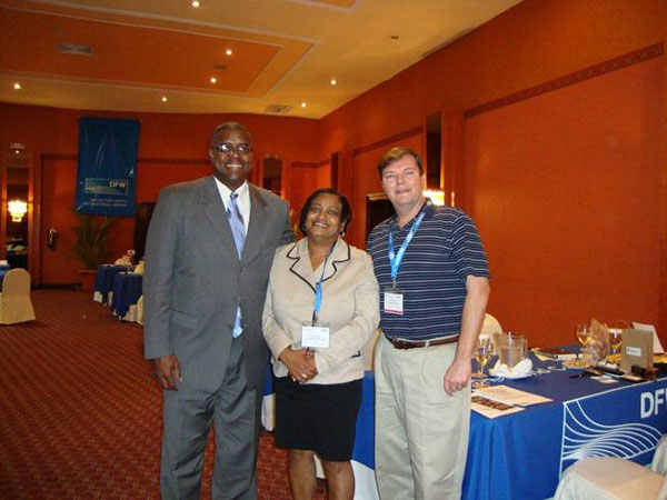 Left to right, Hon. Minister Franklin Meyers, Head of the Tourist Office Regina Labega and Air Tran representative John Kirby. airtranmeeting18022011