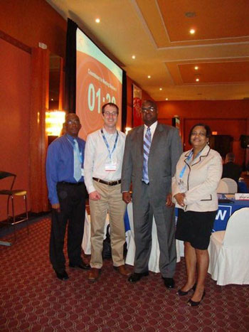 Left to right: Larry Donker, David Clark (Jet Blue), Minister Franklin Meyers and Head of the Tourist Office Regina Labega. jetbluemeeting18022011