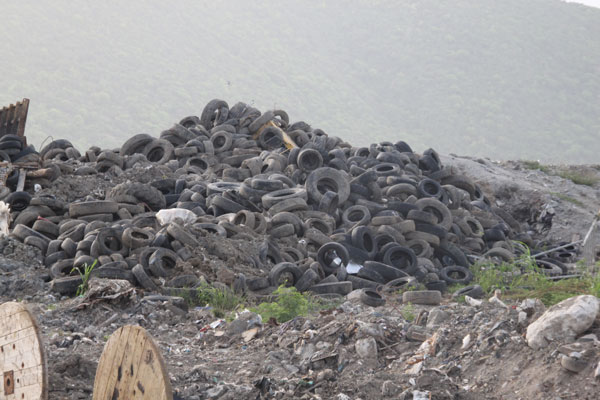 A pile of tires remaining on the landfill after Wednesday nights blaze. pileoftires02062011