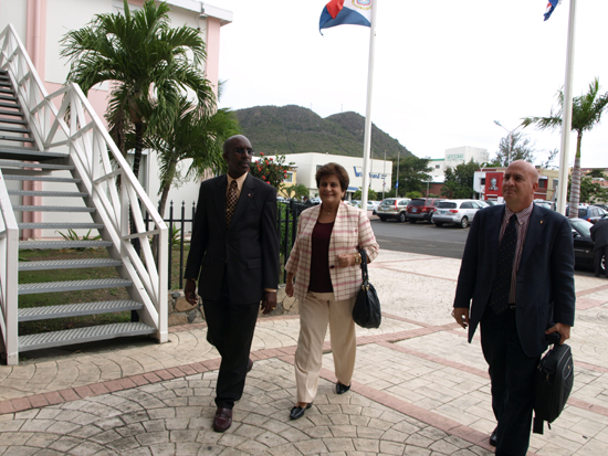 Prime Minister Emile de Jongh-Elhage accompanied by Lt. Governor Franklyn Richards during press conference. pm1