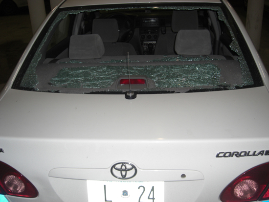 Photo shows the destruction done to the police vehicle. policecar
