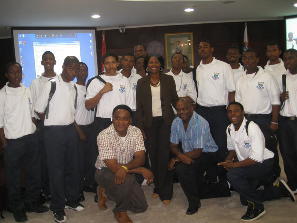 Left to right, Hon. President of Parliament (fifth person standing) with the students and teachers from Sint Maarten Academy PSVE. psveacademparliamentvisit18022011