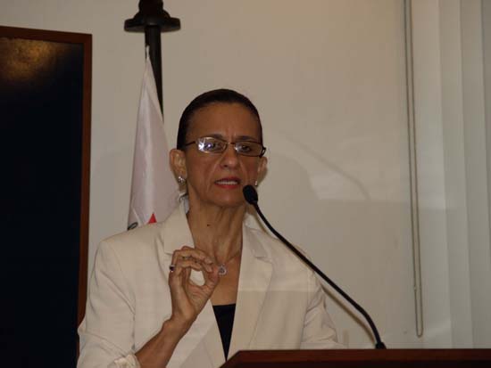 Leader of Government Sarah Wescot Williams at yesterday’s Executive Press Briefing. sara