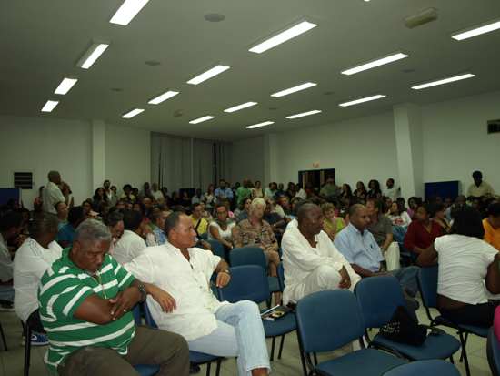 Residents of St. Martin at MOCSAM public meeting. strike3