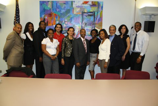 Board members of the St. Maarten Tallahassee Student Association. Standing from left to right in the sixth and seventh positions are Commissioner of Education Sarah Wescot-Williams and Calvin Mardenbrough. tallahasseestudent