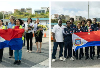               Prime Minster Mercelina and Minister of Sports Gumbs welcomes home CARIFTA athletes. 