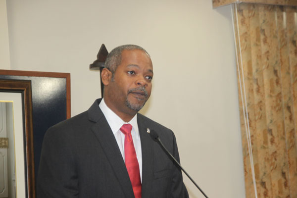 Minister Cornelius de Weever at Wednesday’s press briefing. cdeweever11012012