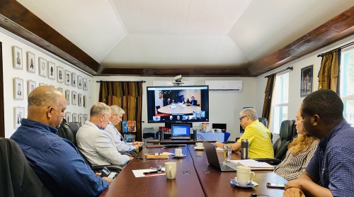 The Saba Island Council during the virtual meeting with members of the Second Chamber’s Permanent Committee for Kingdom Relations last Thursday. sabaislandcouncil07102020