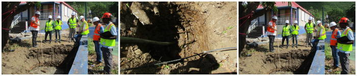 NRPB Environmental & Social Team & ILACO observe Windward Roads Project Manager depth test.         charlesleopoldbellwell30102025