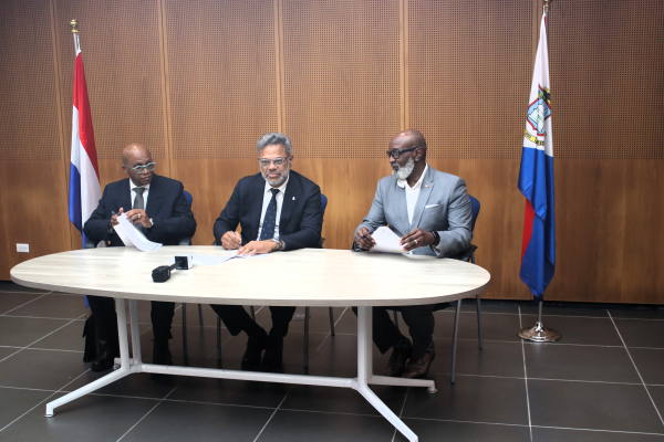 From left to right: Randell Hato, Chief Financial Officer, Telem; Honorable Prime Minister of Sint Maarten, Dr. Luc Mercelina, Claret Connor, NRPB Director hatomercelinaconner20052025