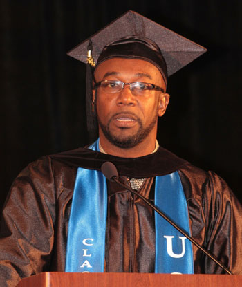 Shujah Reiph addressing USM class of 2011 at graduation ceremony. (CLF Photo) shujahreiph26062011