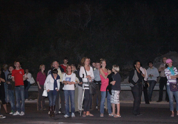 Passengers standing alongside the road and parking lot. waiting19022010